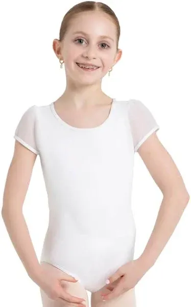 NWD Capezio Girls&#039; Big Puff Sleeve Keyhole Back Leotard, White Size L