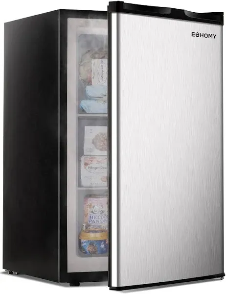 EUHOMY Upright Freezer, 3.0 Cubic Feet, Single Door Compact Mini Freezer with Reversible Stainless Steel Door, Small Freezer for Home/Dorms