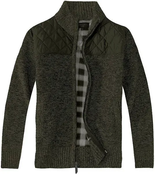 Gioberti Men's Knitted Regular Fit Full Zip Cardigan Sweater with Soft Brushed Flannel Lining