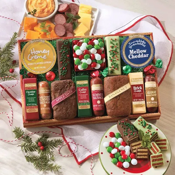 The Swiss Colony Lucky 13 Feast Holiday Food Gift - Assorted Summer Sausages, Cheese Bars, Sweet Breads, Mini Tortes, Candies, Spreadables