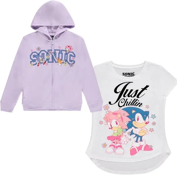 FREEZE Girls Sonic The Hedgehog Zip Up Hoodie and Short Sleeve T-Shirt...