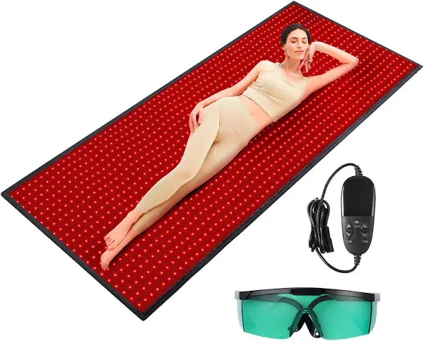 VEVOR Red Light Therapy Mat for Full Body, 1280PCS 3-Chip LED Light Therapy Pad & Controller, 10/40Hz Pulse, 10-90 Min Timer, 660nm Red & 850nm Near Infrared Light Therapy for Pain Relief, Skin Health  | VEVOR US