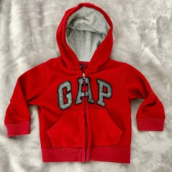 Baby Gap Logo Red Hoodie 18/24mo Toddler Boys Girls Full Zipper Pockets