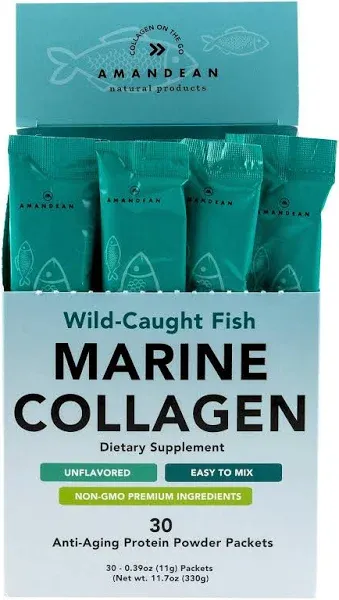 AMANDEAN Premium Anti-Aging Marine Collagen Peptides Powder. 500g Wild-Caught Hydrolyzed Fish Collagen Supplement. Type 1 & 3 Collagen Protein. 18 Amino Acids for Skin, Hair, Nails.