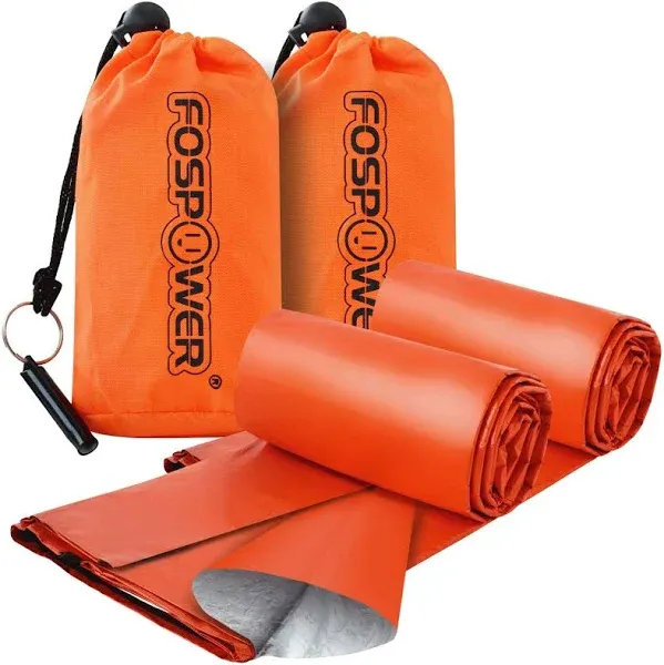 FosPower Emergency Sleeping Bag, Tough and Durable Mylar Thermal Sack with Survival Whistle for Survival Kits