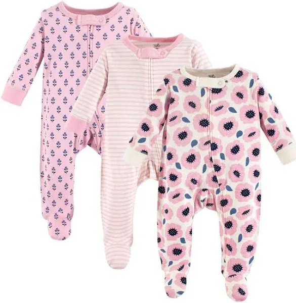 Touched by Nature Baby Girls' Organic Cotton Zipper Sleep and Play 3pk