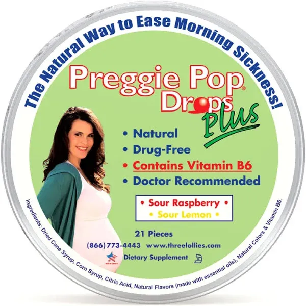 Preggie Pop Drops Plus | 21 Drops | Vitamin B6 for Morning Sickness &amp; Nausea Rel