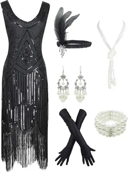 1920s Gatsby Sequin Fringed Paisley Dress