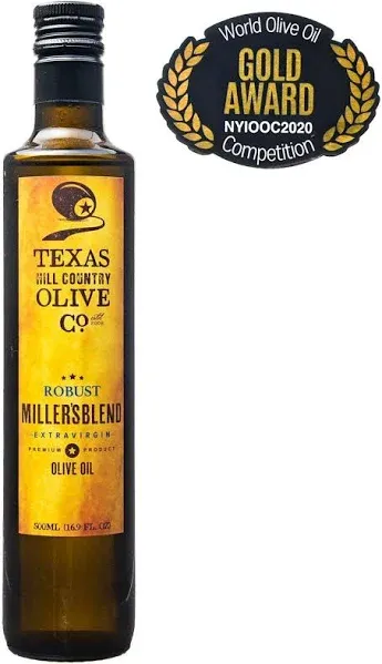 Texas Hill Country Olive Co Miller's Blend Extra Virgin Olive Oil - Cold Pressed EVOO Gourmet Olive Oil - Rich & Robust - Perfect for Dressing & Dipping - Award Winning & Made in Texas (8.5 oz)