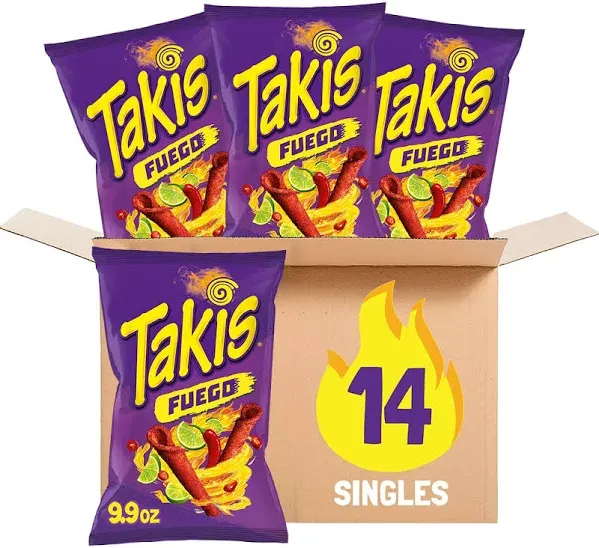 Takis Fuego 14 ct, 9.9 oz Sharing Size Case, Hot Chili Pepper &amp; Lime Flavored Ex