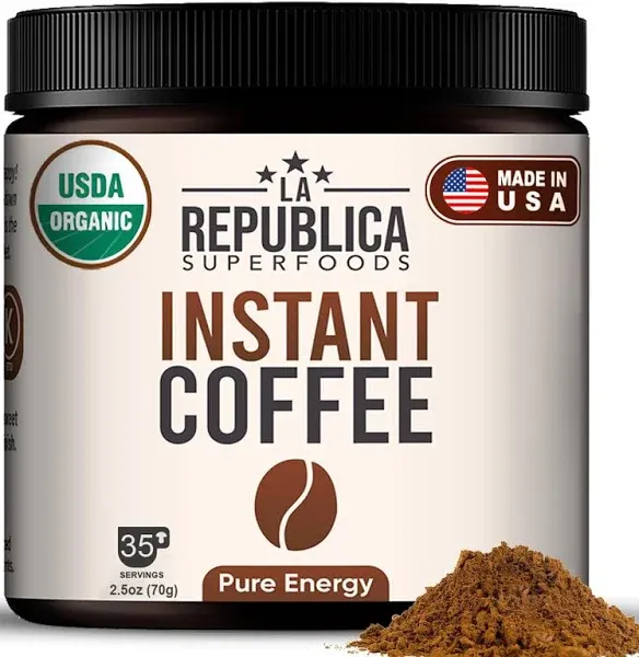 La Republica Organic Instant Coffee (35 Servings), Rich Medium Roast Coffee with Toasted Caramel Notes, Small Batch 100% Fair Trade Arabica Coffee, USA Made