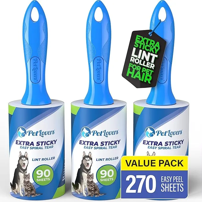 PetLovers Extra Sticky Lint Roller Mega Value Set 720 Sheets for Pet Hair Removal, Dog and Cat Lint Remover