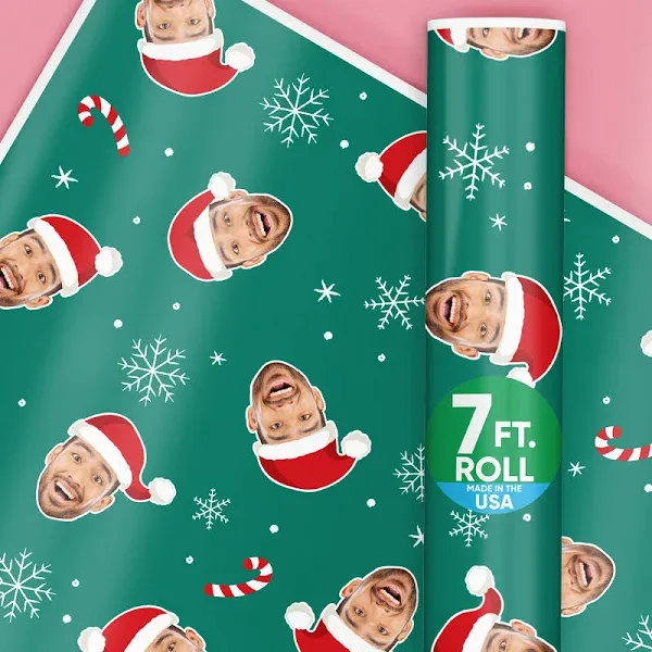 Big Dot of Happiness LLC Custom Face Wrapping Paper Green Christmas Santa