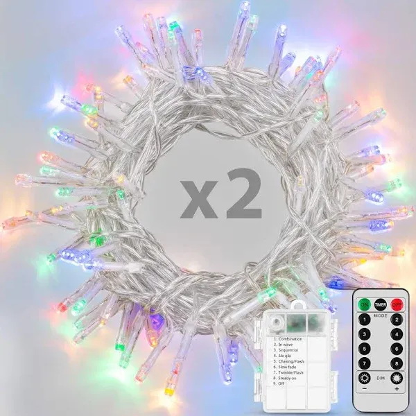 2 Pack Battery Operated String Lights with Remote Timer Waterproof 8 Modes 