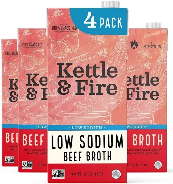 Kettle & Fire Low Sodium Beef Broth Pack of 4