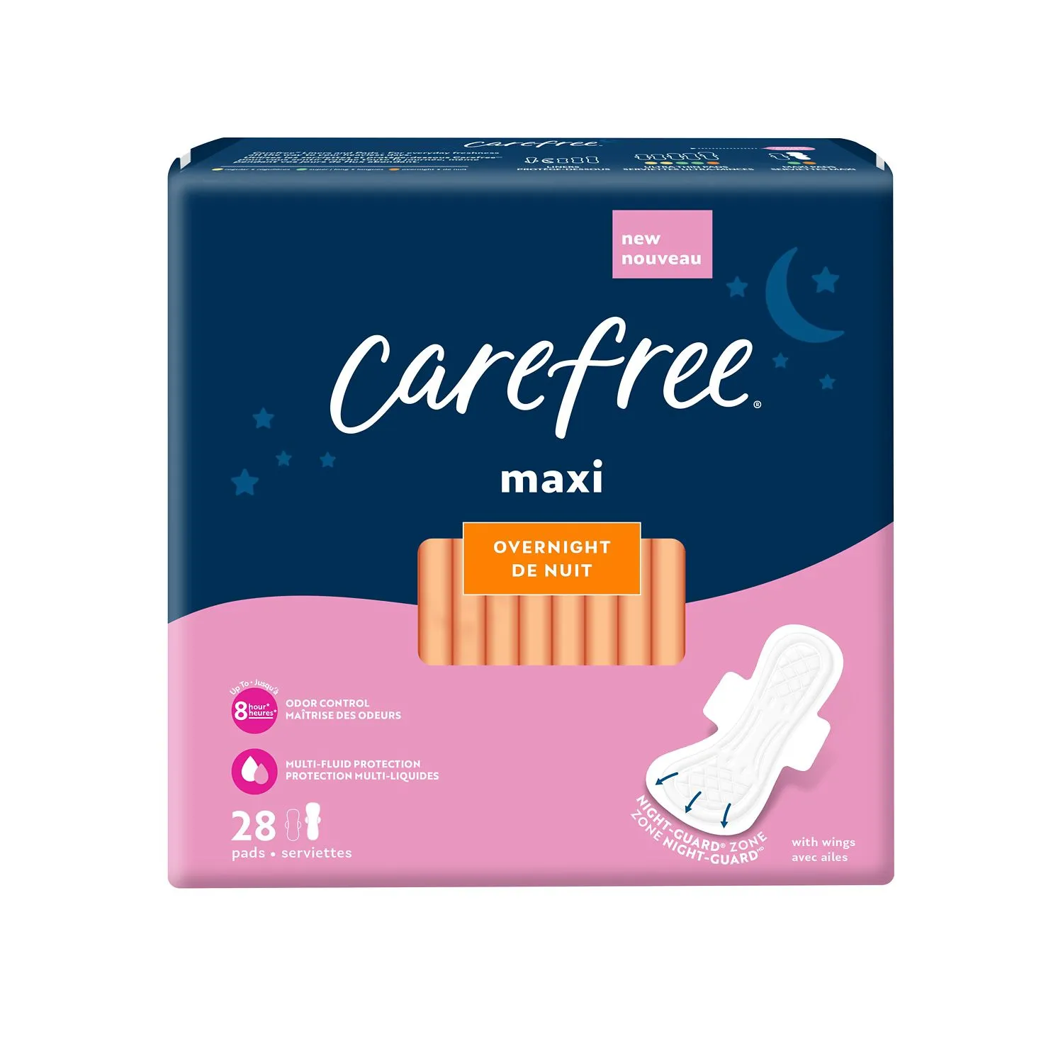 Carefree Maxi Overnight With Wings, 28 CT