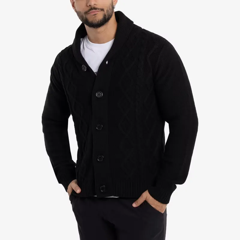 Men's Shawl Collar Cable Knit Cardigan