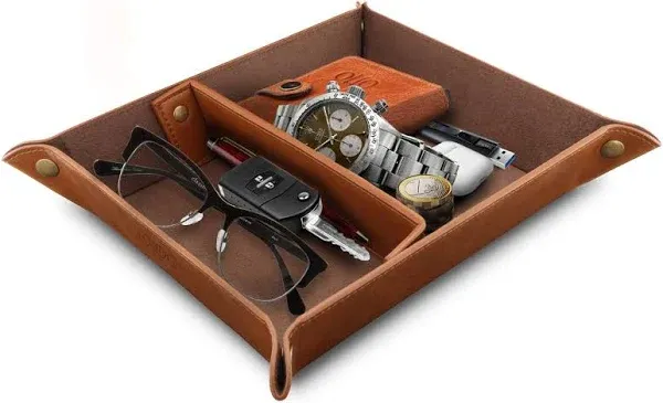 Londo Leather Tray Organizer Practical Storage Box for Wallets Watches Keys Coins Cell Phones and Office Equipment