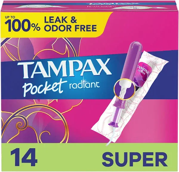 Tampax Pocket Radiant Super Absorbency Compact Tampons, 14 Ea