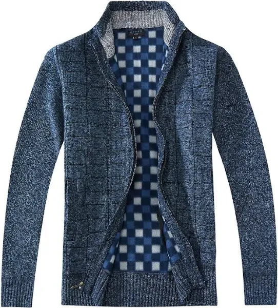 Gioberti Men's Knitted Regular Fit Full Zip Cardigan Sweater with Soft Brushed Flannel Lining