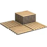 10 Pcs 12" x 12" Acacia Wood Interlocking Stripe Deck Tiles