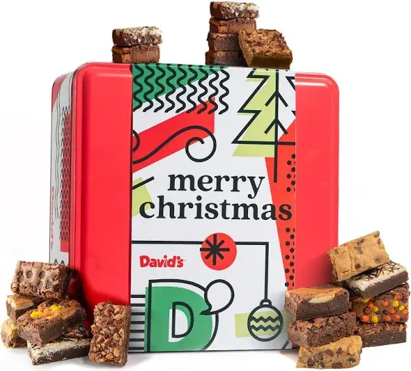 David&#039;s Cookies Assorted Brownies in Merry Christmas Tin | Delicious Fresh Baked