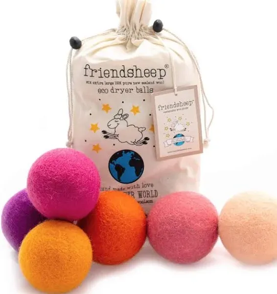 Friendsheep Wool Dryer Balls 6 Pack XL Organic Premium Reusable Cruelty Free Handmade Fair Trade No Lint Fabric Softener