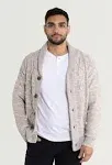 x Ray Men's V-Neck & Shawl Collar Cable Knit Button Down Cardigan Sweater Sand / Medium