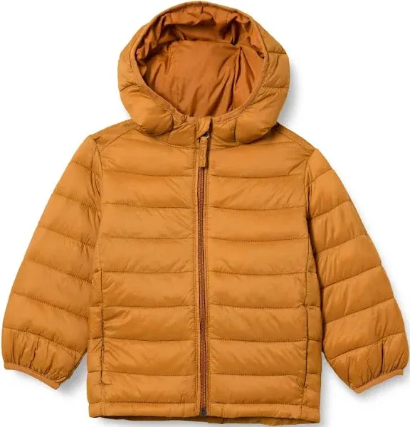 Amazon Essentials Boys Lightweight Packable Hooded Puffer Coat Orange Large Sz