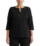 LAUREN Ralph Lauren Women's Plus Size Cotton Tunic with Woven Trim