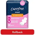 Carefree Maxi Overnight Pads with Wings 28 ct