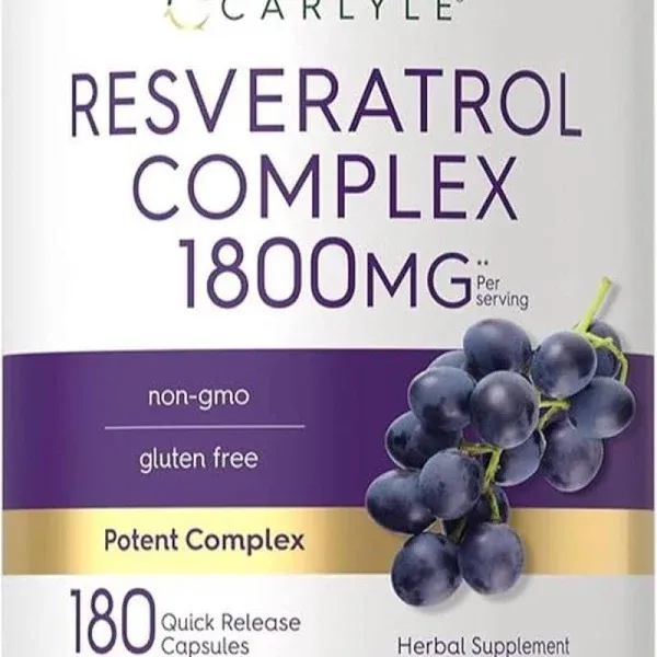 Resveratrol Supplement 1800mg | 180 Capsules | Non-GMO, Gluten Free | by Carlyle