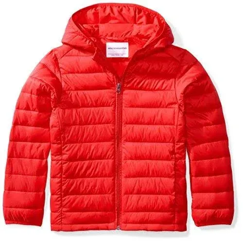 Amazon Essentials Boys Lightweight Packable Hooded Puffer Coat Orange Large Sz