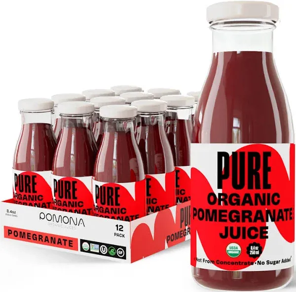 Pure Pomegranate Juice, 8.4 Ounce Bottle (Pack of 12), Cold Pressed Organic Juice, Non-GMO, No Sugar Added, Not from Concentrate, Gluten Free, Kosher Certified, Preservative Free