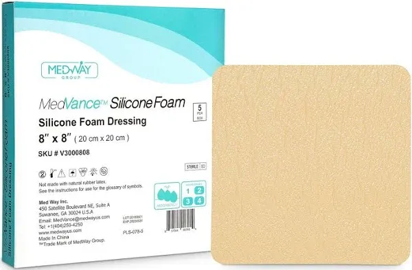 MedVance TM Silicone - Silicone Adhesive Foam Absorbent Dressing, 8"x8", Box of 5 dressings