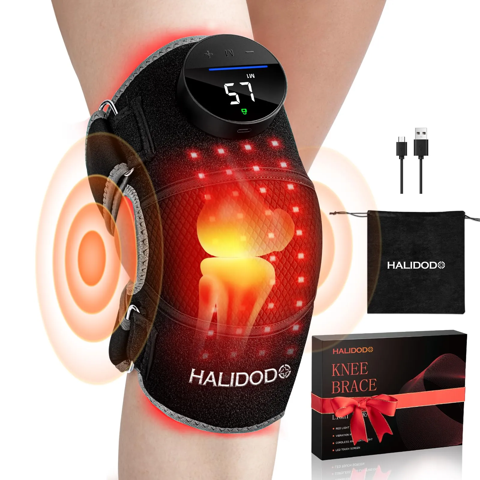 HALIDODO Red Light Therapy Vibration Massage Knee Brace