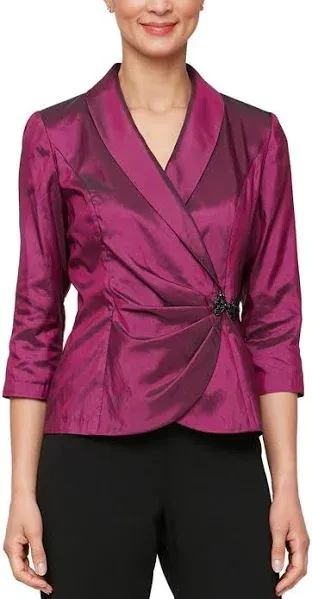 ALEX EVENINGS L Berry Taffeta Bow Clasp Dressy Blouse NWT $139