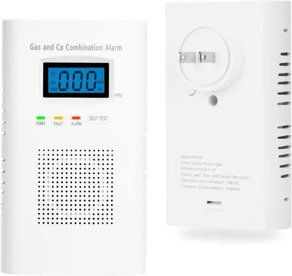 Carbon Monoxide and Natural Gas Detector,Vzmcov Combination Carbon Monoxide and Gas Detector Plug in Type 2 in 1 Co and Gas Detector,Propane, LPG, Gas