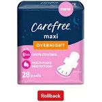 Carefree Maxi Pads for Women, Overnight 8 Hours Capacity, 28 Ct, Free Shipping