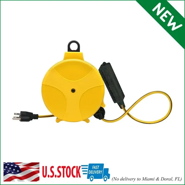 Retractable Extension Cord Reel Wheel Electric Power With Outlets Heavy Duty