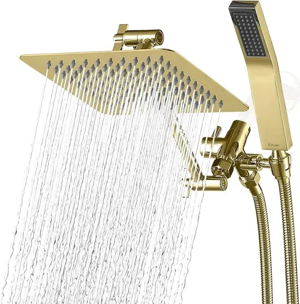 G-Promise All Metal 8&#034; Double Square Shower Head Combo  (Polished Brass)