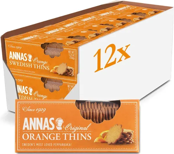 Annas Thins - Orange Pepparkakor - non GMO + Vegan 51-066 5.25 Ounce Pack of 12