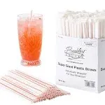 Avant Grub Retro, Extra Sturdy Sanitary Plastic Straws 300pk. BPA-Free, Individually Wrapped Red and White Striped Jumbo Disposable 7.75 inch Drinking Straw.