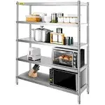 VEVOR Shelving Unit Storage Shelves 60x18.5" 5-Tier Stainless Steel Kitchen, Stainless steel/steel, Industrial Shelving