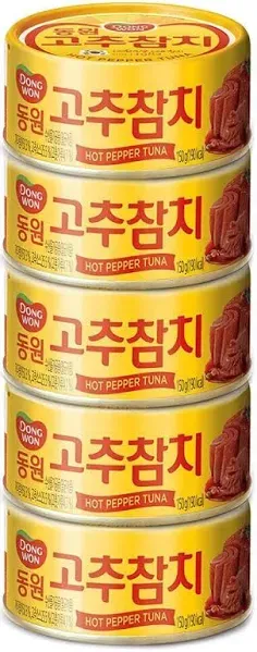 Dongwon Tuna Can With Hot Pepper Sauce 3.5 Ounce(100g) x 5can - Korean Canned...