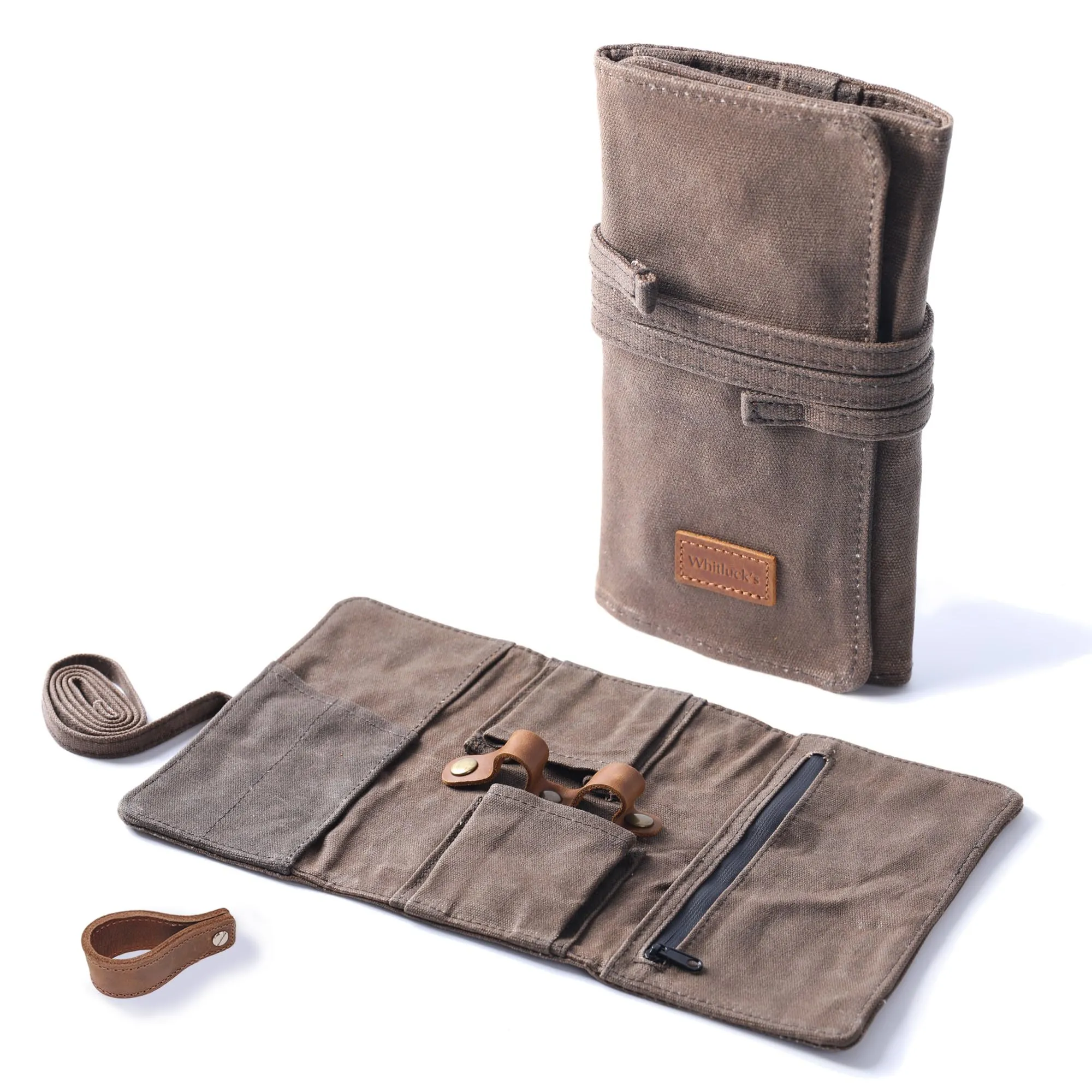 Whitluck&#039;s Waxed Canvas Tobacco Smoking Pipe Pouch with Leather Pipe Stand Tr...