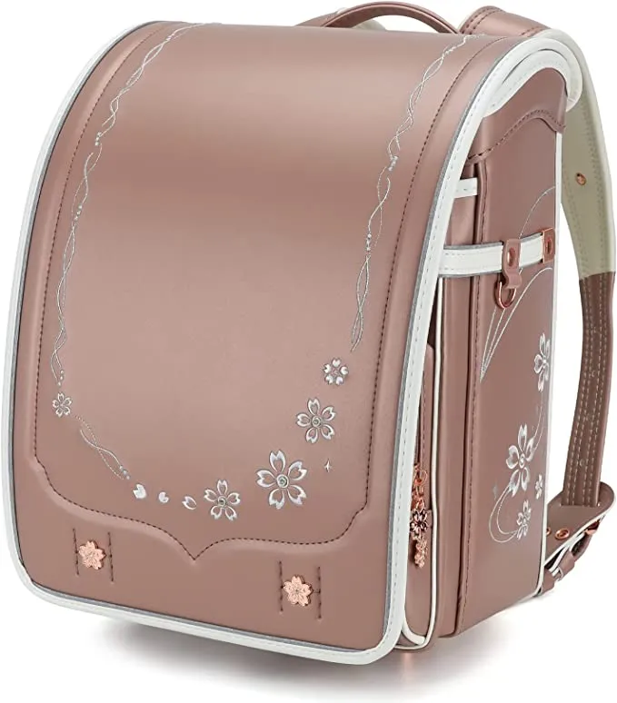 IwaiLoft Ransel Randoseru Backpack Automatic Satchel Japanese School Bag Cherry Blossom Sakura Embroidery PU Bookbag (Green)