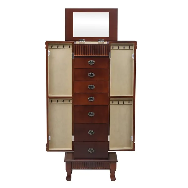 Standing Jewelry Armoire Cabinet Storage Chest with 7 Drawers, Swing Doors ...