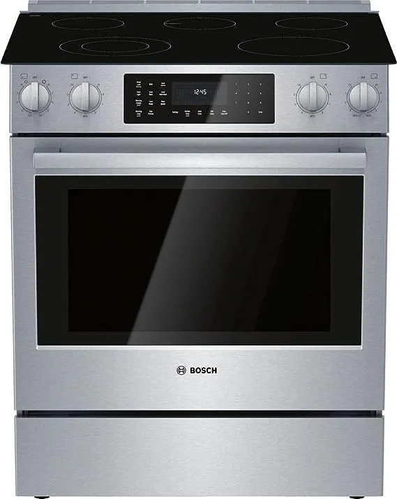 Bosch 800 Series 30-in Smooth Surface 5 Elements 4.6-cu ft Self-Cleaning Convection Oven Slide-in Electric Range (Stainless Steel)