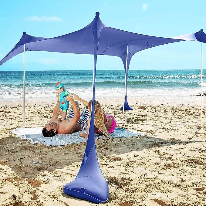 SUN NINJA Tente de plage pop-up Abri solaire UPF50+ avec pelle à sable, piquets de sol et poteaux de stabilité, ombre extérieure pour le camping, la pêche, les loisirs dans le jardin ou les pique-niques